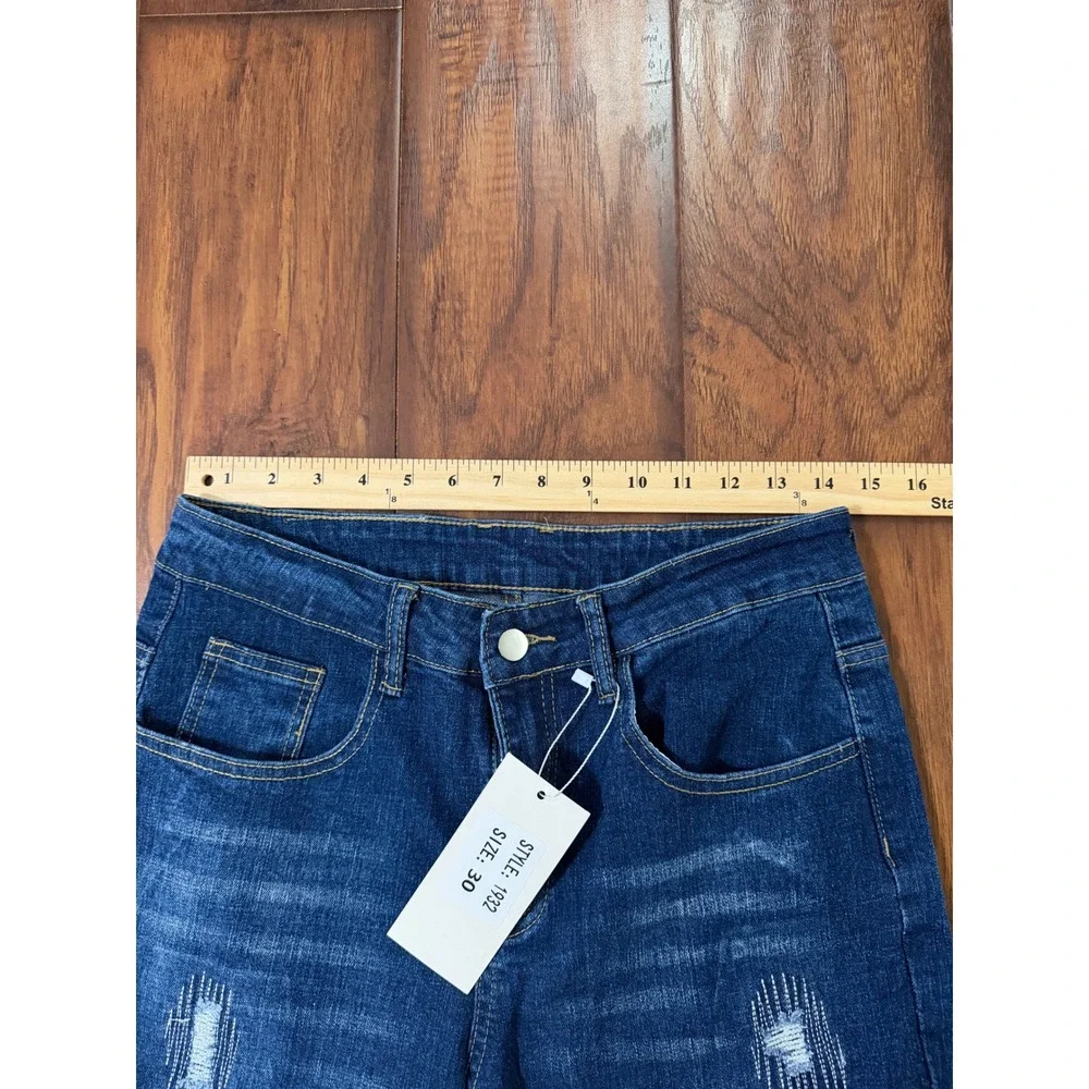 Fashion Jeans Slim Straight Distressed Denim Mens 30 Dark Wash New